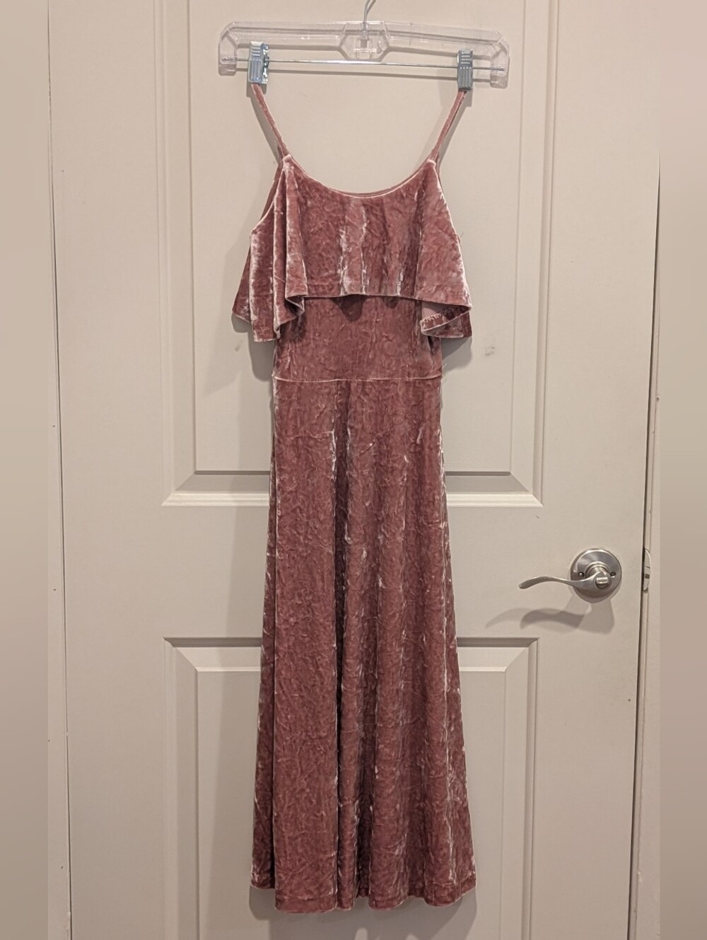 love...ady Blush Pink Velvet Ruffle Midi Dress XS